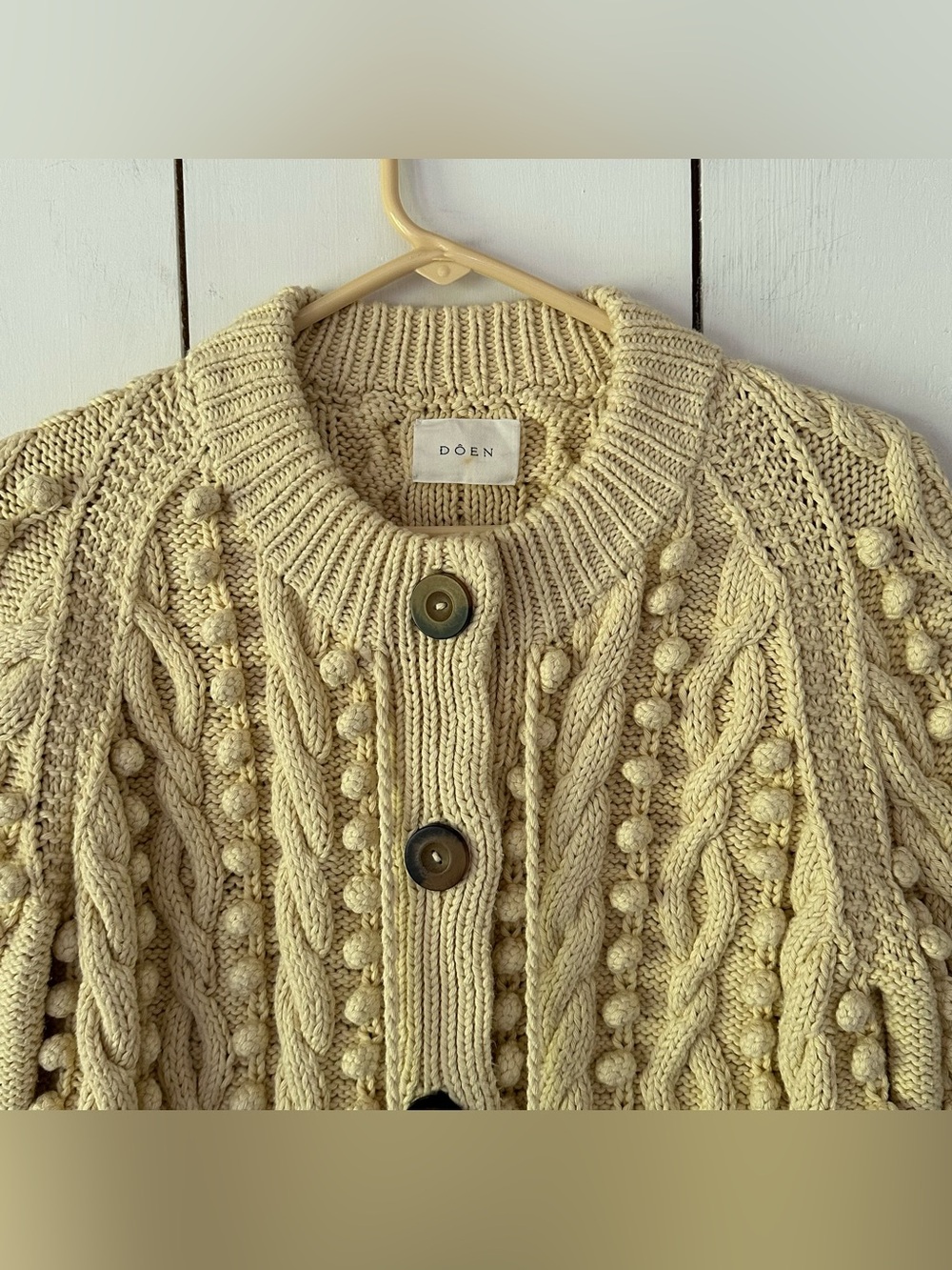 Doen Pomme Organic Cotton Button Front Cardigan Sweater Sz L Cream - Picture 6 of 16